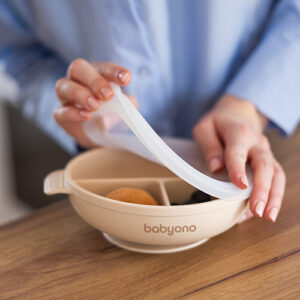 Baby Ono silikona bļodiņa ar piesūcekni, vāku un 3 nodalījumiem, bēša, 1661/03 - Image 4