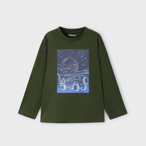 MAYORAL Zēnu T-krekls ar garām piedurknēm un tumsā spīdošudizainu, Moss