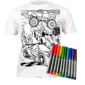 SPLAT PLANET Izkrāsojams T-krekls ar nomazgājamiem flomasteriem,CARS