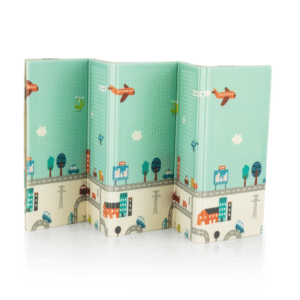 PETITE&MARS Mīksts divpusējs putu paklājs bērniem, Pilsēta&Zilonēns,150x200cm - Image 1