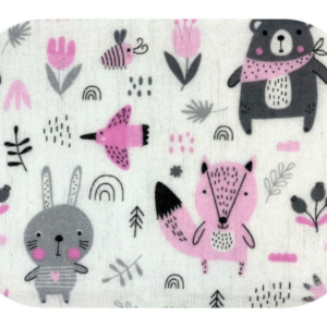 EGA Kokvilnas flaneļa autiņš 70x80cm, Meža iemītnieki, rozā - Image 1