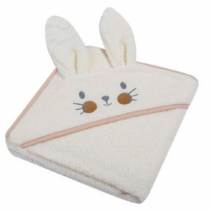 DuetBaby Bēšs vannas dvielītis ar kapuci - Zaķēns, 80x80cm - Image 1