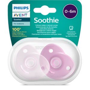 Jaunums! Philips Avent Soothie silikona māneklītis ar silikona vairogu, 0-6M, rozā (2 gab), SCF099/22 - Image 1