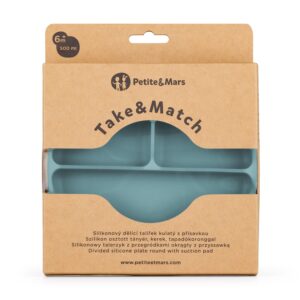 PETITE&MARS Silikona šķīvis ar pielīpošu apakšu un 3 nodalījumiem, 715767, Frosted Sky - Image 5