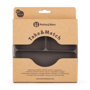 PETITE&MARS Silikona šķīvis ar pielīpošu apakšu un 3 nodalījumiem, 715768, Bitter Cocoa - Image 4